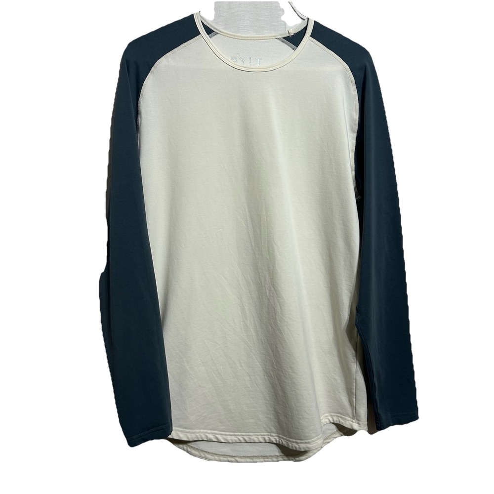 BYLT Shirt Mens Cream Navy Drop Cut Baseball Lux 3/4‎ Sleeve Size Small - Picture 5 of 5